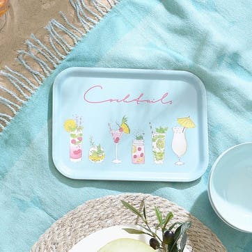 Cocktails Small Printed Tray , Light Blue, Green, Yellow