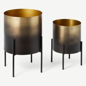 Valletta, Set of 2 Standing Planters, Brass and Black