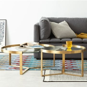 Aula Nesting Coffee Table; Brushed Brass and Glass