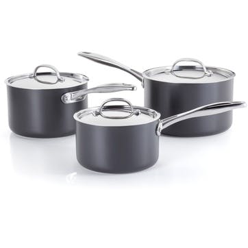 Hard Anodised Non-Stick Saucepan Set, 3 Piece