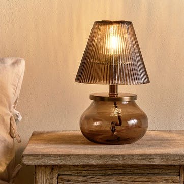 Dimalai Recycled Glass Table Lamp H26cm, Brown Smoke