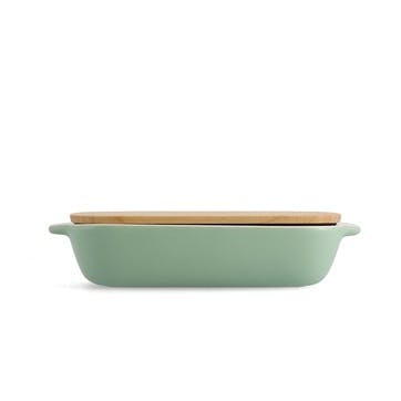 Stoneware Dish with Bamboo Lid 26cm, Pistachio