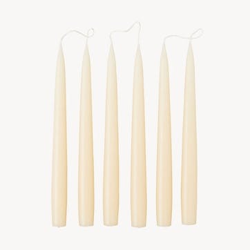 Set of 6 Tapered Dinner Candles H25cm, Ivory
