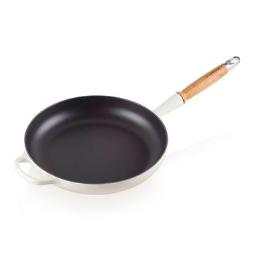 Signature Cast Iron Frying Pan with Wooden Handle, 28cm, Meringue