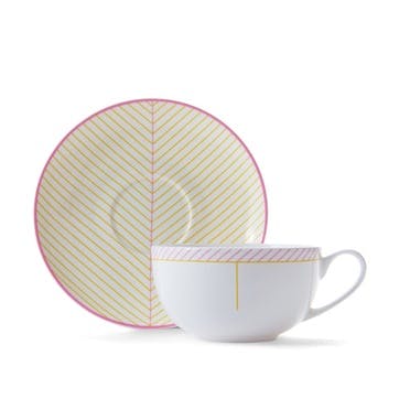 Cappuccino cup and saucer, Jo Deakin LTD, Ebb, pink/yellow
