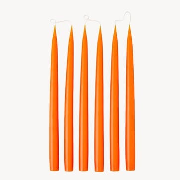 Set of 6 Tapered Dinner Candles H35cm, Pumpkin Orange