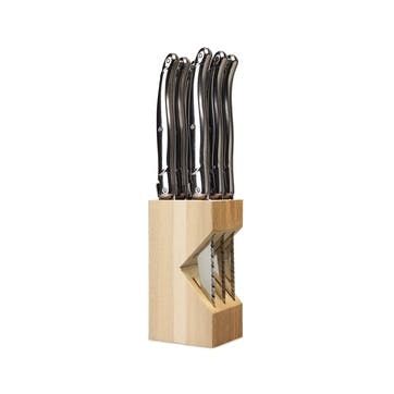 Steak Knives in Wooden Block, Stainless Steel, 6 Piece