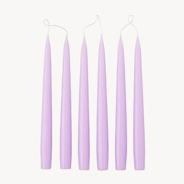Set of 6 Tapered Dinner Candles H25cm, Pastel Purple