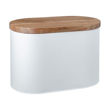 Bread Bin with Acacia Lid, L36 x W20 x D22cm, White