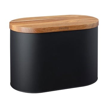 Bread Bin with Acacia Lid, L36 x W20 x D22cm, Black