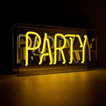 Neon Box Party Glass Sign H38 x W19cm, Yellow