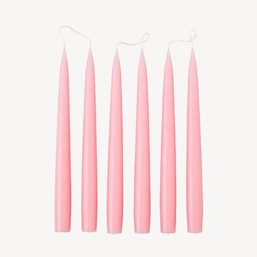 Set of 6 Tapered Dinner Candles H25cm, Candy Pink