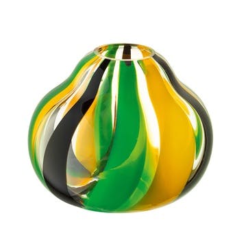 Folk Vase H11.5cm, Black/Green/Yellow