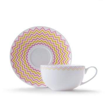 Cappuccino cup and saucer, Jo Deakin LTD, Wave, pink/yellow