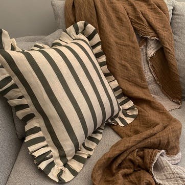 Stripe Cushion Cover 45 x 45 cm, Olive & Ivory