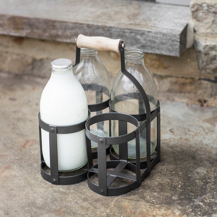 Milk bottle holder, H23.5 x D17.7 x W17.3cm, Garden Trading Company, carbon