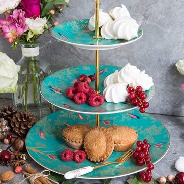 3 tier cake stand, Sara Miller London, Chelsea Collection, turquoise