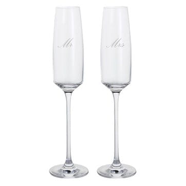 Mr & Mrs Elevate Set of Two Flutes, 170ml, Clear