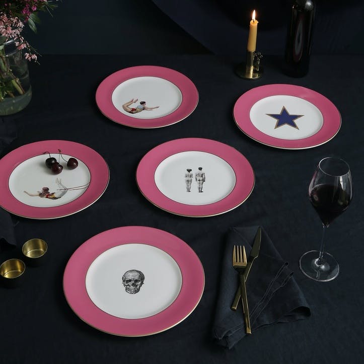 Rock and Roll Skull Dinner Plate, Raspberry Pink