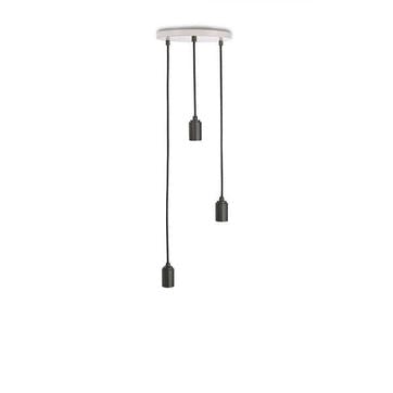 Canopy & Sphere Bulb Triple Ceiling Plate & Pendant Set L400 x 25cm White & Graphite