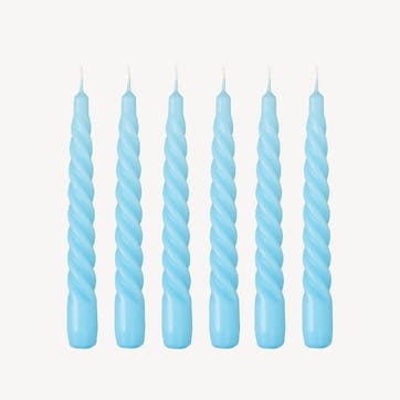 Twist Set of 6 Dinner Candles H20cm, Sky Blue