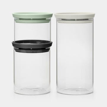 Stackable Glass Jar Set of 3 , Mixed