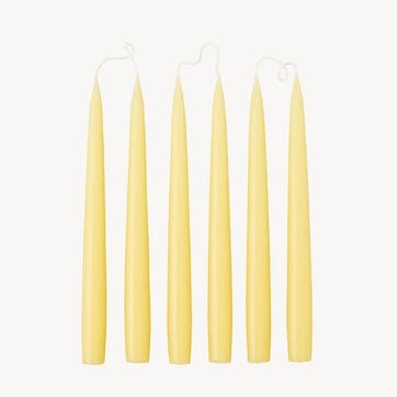 Set of 6 Tapered Dinner Candles H25cm, Pale Yellow