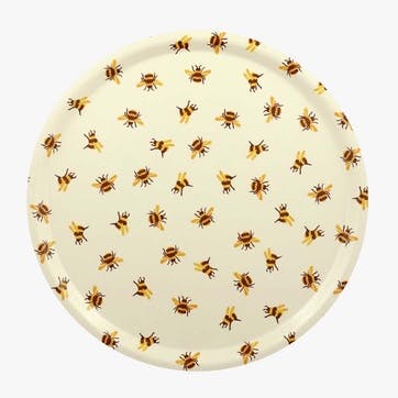 Bees Round Birch Tray 38cm, Yellow