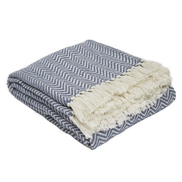 Herringbone Blanket, 2.3 x 1.3m, Navy