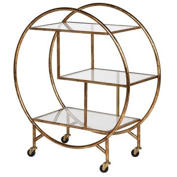 Deco gold glass bar trolley, 93 x 82 x 37cm, Deco