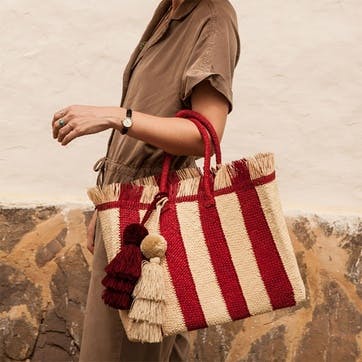 Nariño Woven Tote D15cm, Red & Natural