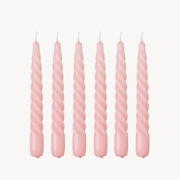 Twist Set of 6 Dinner Candles H20cm, Baby Pink