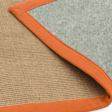 Sisal  linen border runner 160 x 230cm, orange