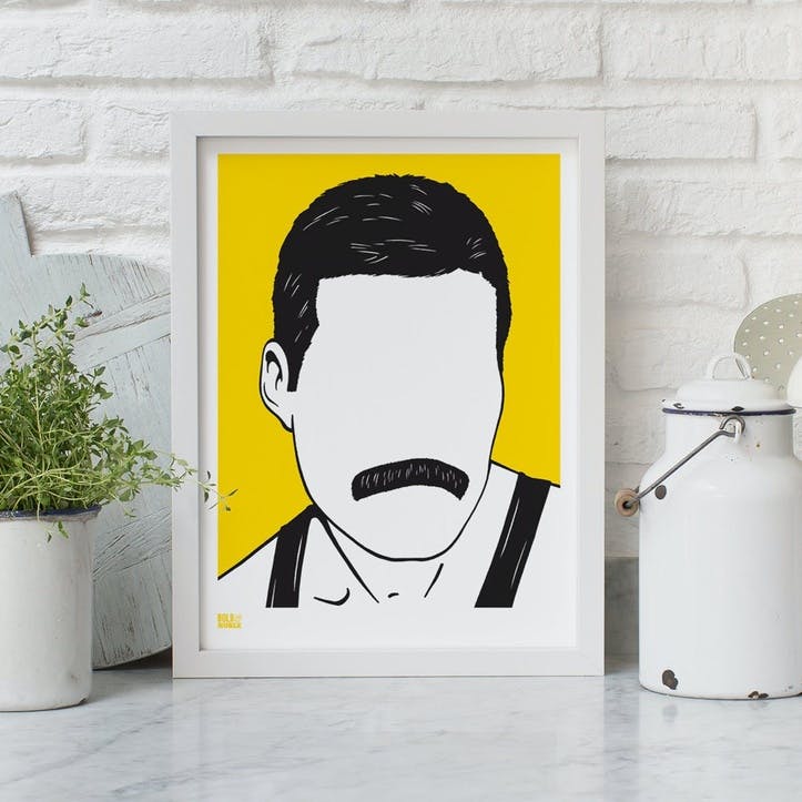 Freddie Mercury Screen Print, 30cm x 40cm, Yellow