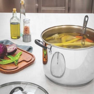 Solar Silicone Stainless Steel Stock Pot And Glass Lid, Stainless Steel, 28cm