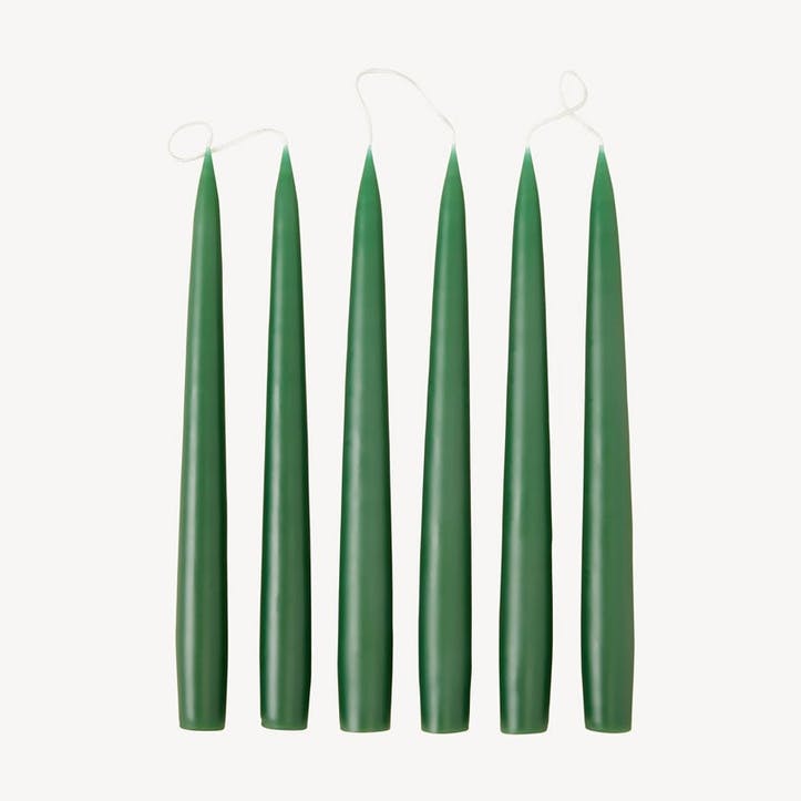 Set of 6 Tapered Dinner Candles H25cm, Pine Green