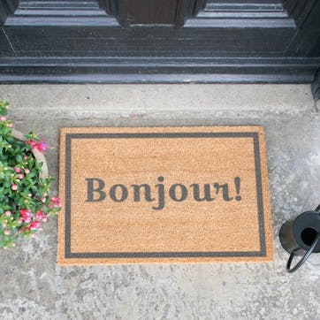Bonjour with Border Doormat, Grey