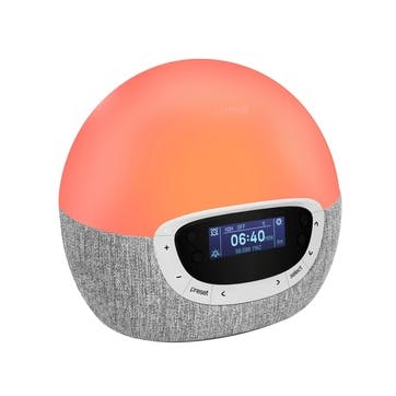 Alarm clock, H18 x W21 x D12cm, Lumie, Bodyclock Shine 300, silver/grey