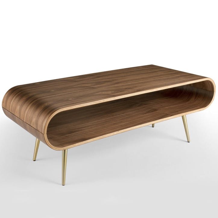 Hooper Storage Coffee Table, Natural Walnut and Brass