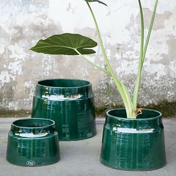 Glazed Flower Pot H23cm, Dark Green