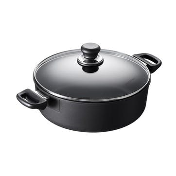 Low sauce pot with lid, 26cm - 4.8 Litre, Scanpan, Classic induction, black