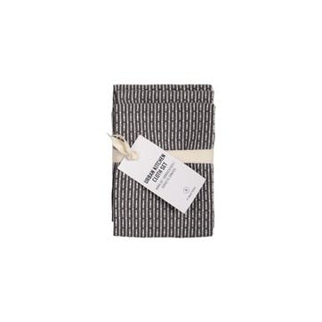 Piqué Set of 3 Kitchen Cloths 18 x 35cm, Evening Grey