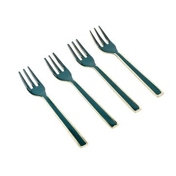 Set of 4 Mini Servong Forks , Green/Gold