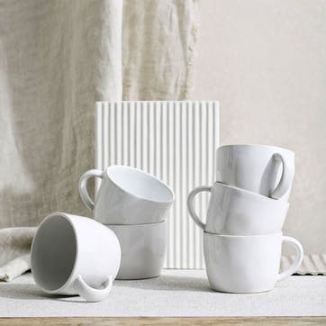 Portobello Set of 6 Mugs H7.7cm, White