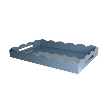 Lacquered Scalloped Ottoman Tray, Large, Chambray Blue