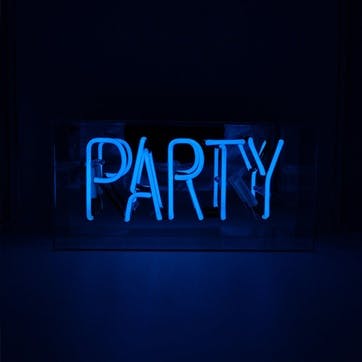 Neon Box Party Glass Sign H38 x W19cm, Blue