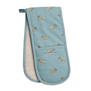 Border Terrier Double Oven Glove , Teal, Taupe, Brown