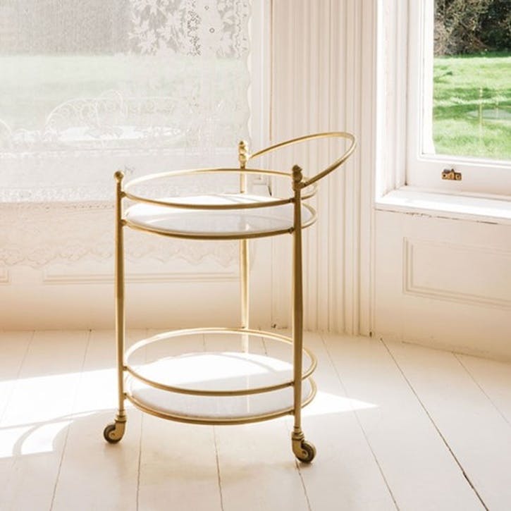 Round Drinks Trolley With Marble Shelves