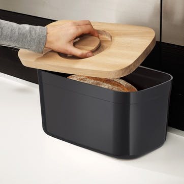 Bread Bin with Bamboo Cutting Board Lid; Black