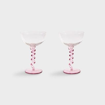Spiral Set Of 2 Coupe Glasses, 200ml, Pink